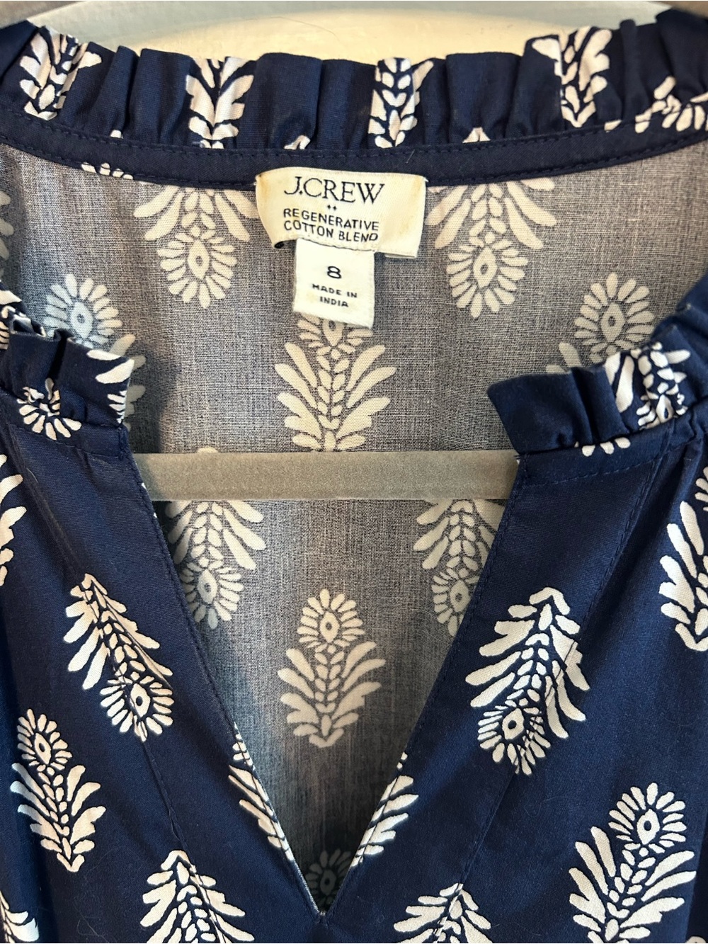 J. Crew Navy Blue Printed Midi Dress with Puff Sleeves, V-Neck and pockets! - Picture 5 of 6